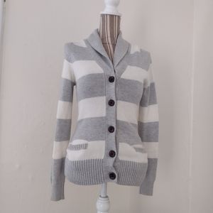 Tommy Hilfiger Gray Striped Button Front Shawl Cardigan Sweater Size XS